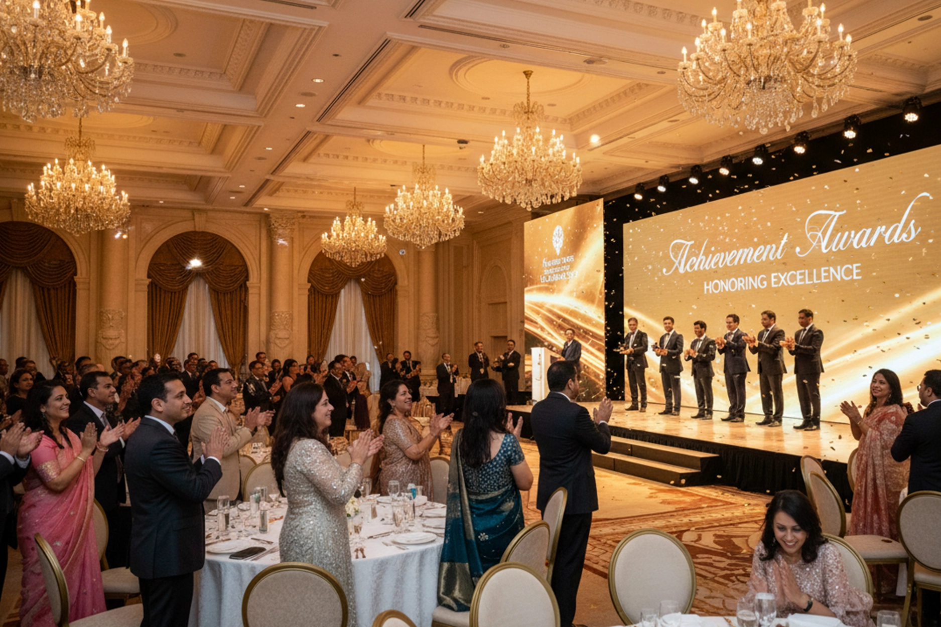 Award ceremony stage lighting setup creating a grand & elegant ambiance for the event