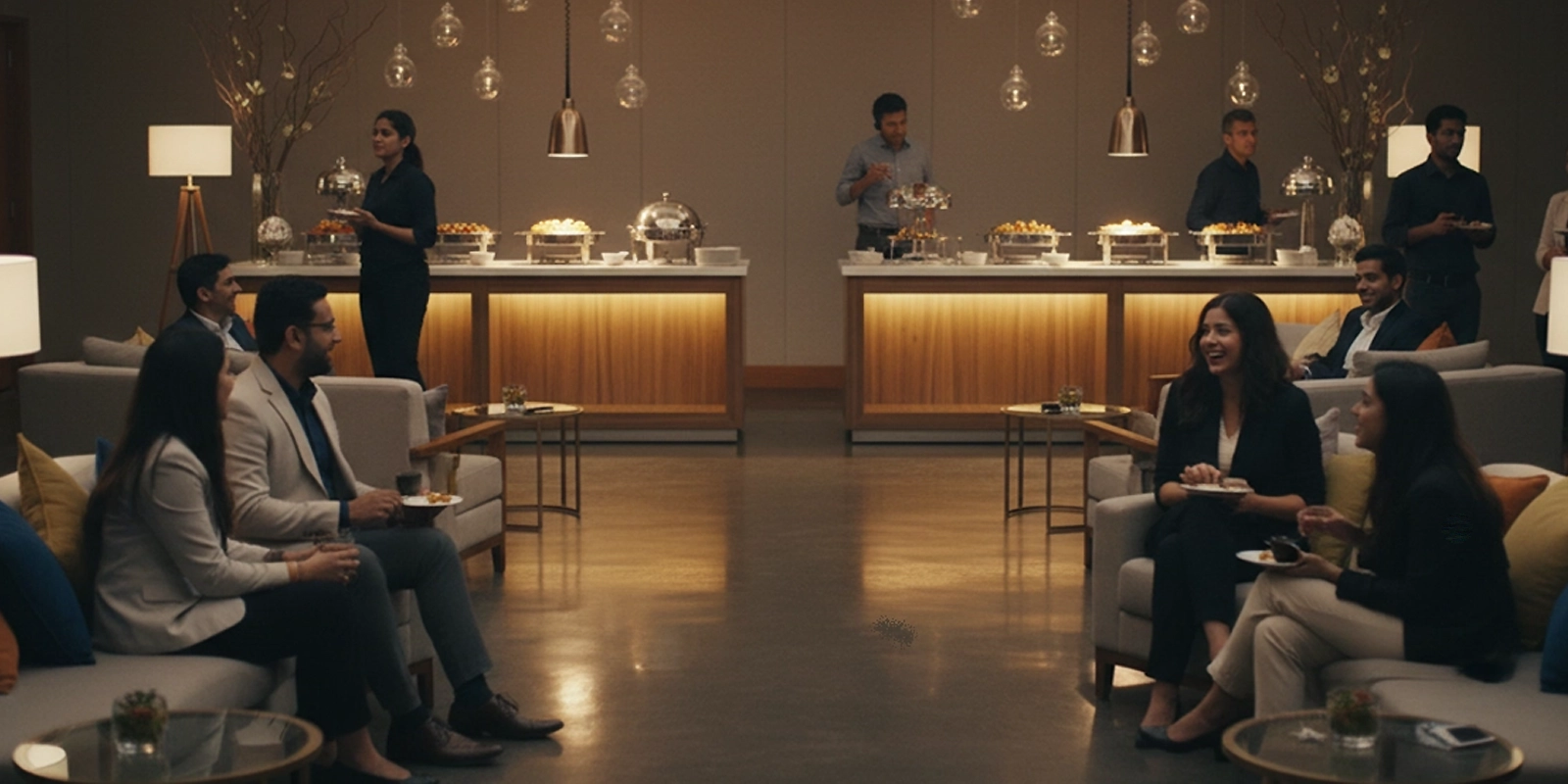 Get-together celebration event in Trichy with friends enjoying decor, dining, & joyful moments