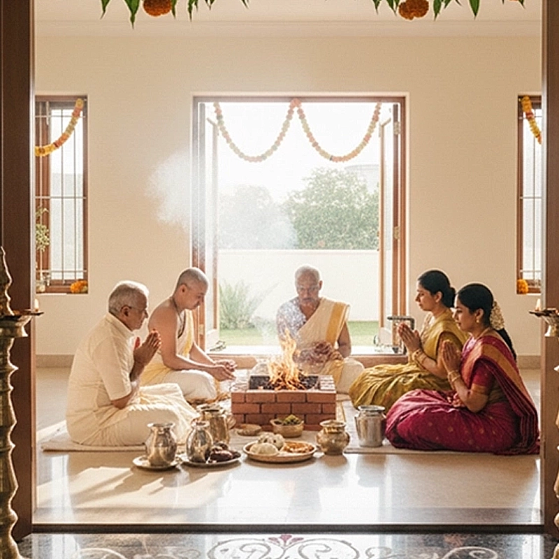 Trichy Event Management housewarming planner arranging traditional decor pooja setup & guest handling