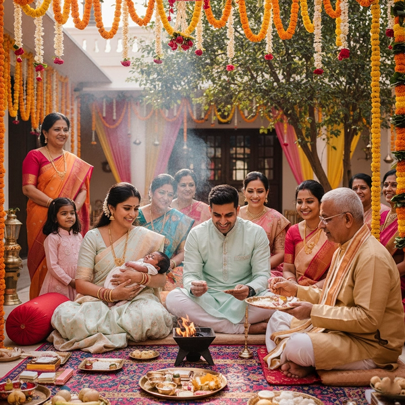 Trichy Event Management naming ceremony planner arranging traditional decor, rituals, seating, & guest flow