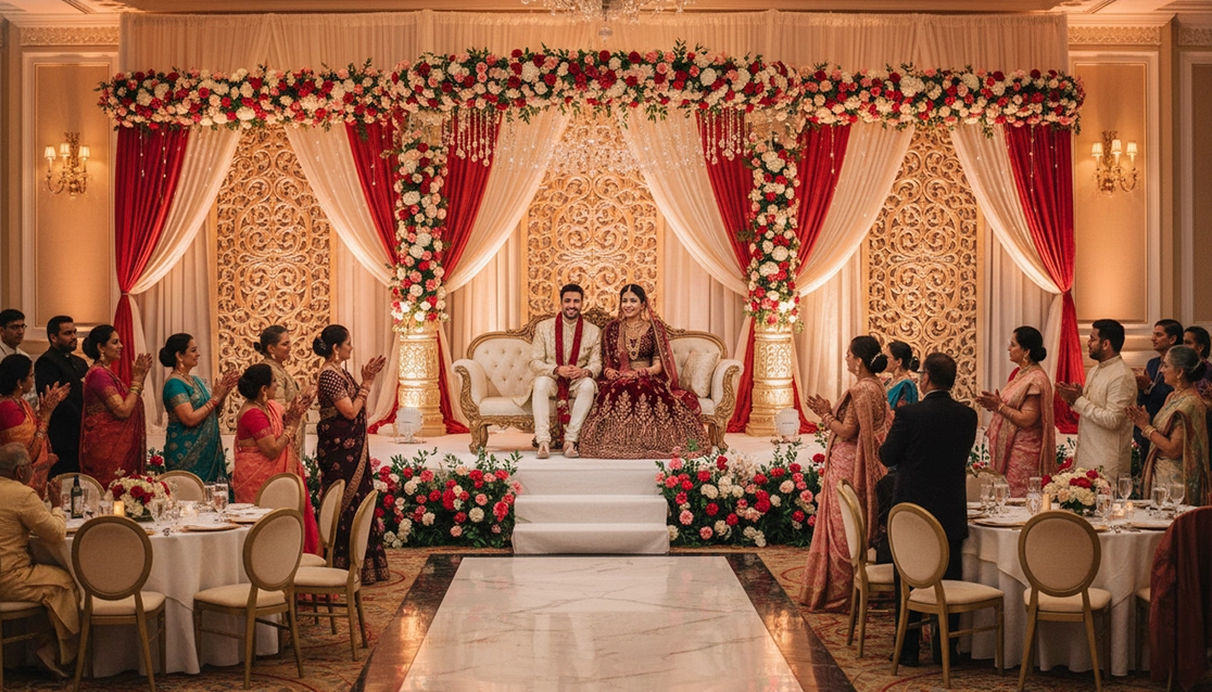 Reception event management covering decor, stage setup, catering, guest coordination, and logistics